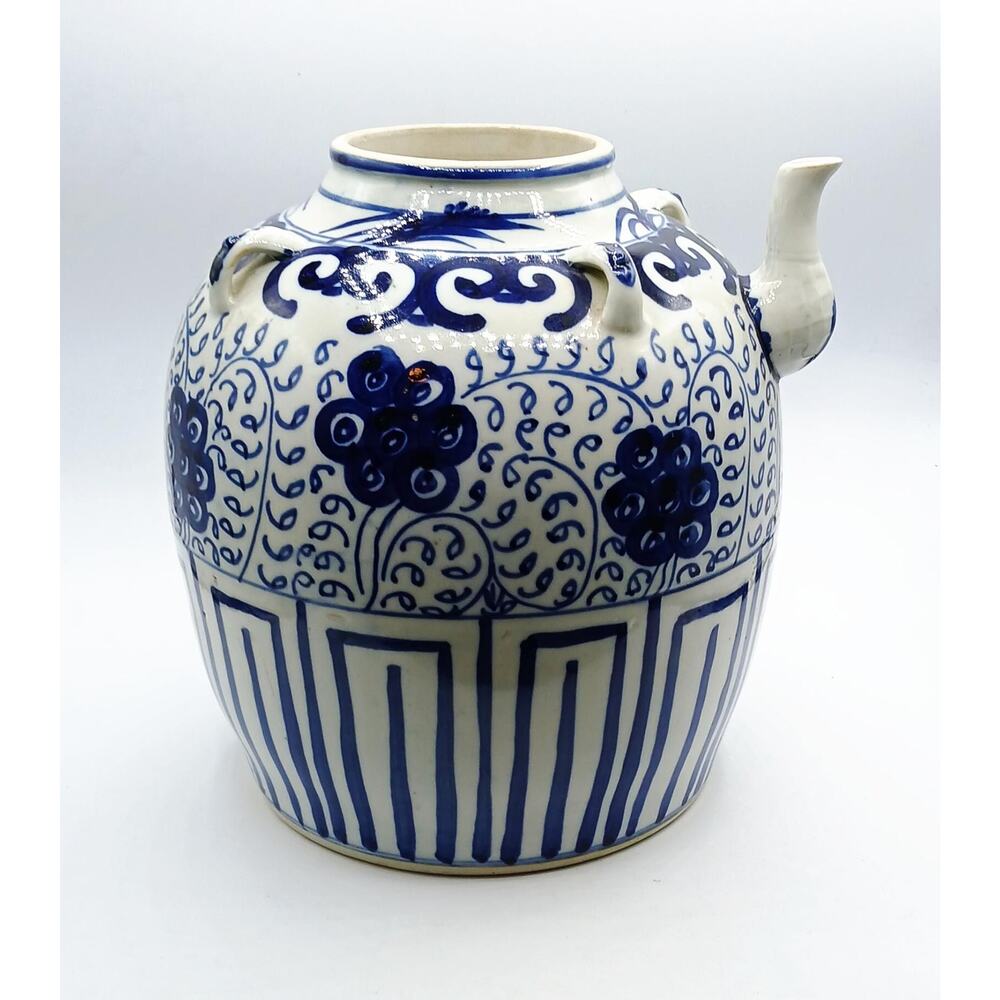 Vintage Blue & White Chinoiserie Water Jug with Spout